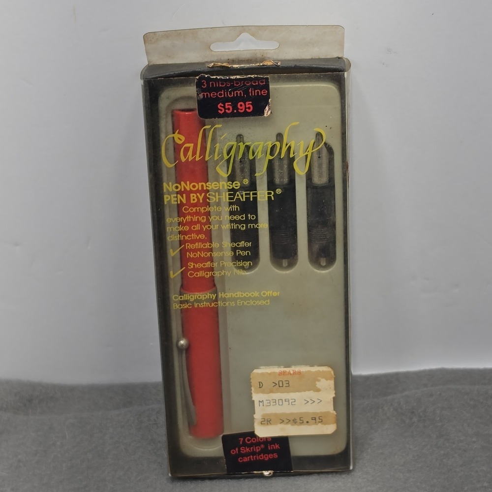 VINTAGE SHEAFFER CALLIGRAPHY No Nonsense Pen Set w/ 3 Nibs Orange Cracked Cap. J